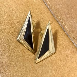 Vintage Triangle Posts - Black Enamel & Gold